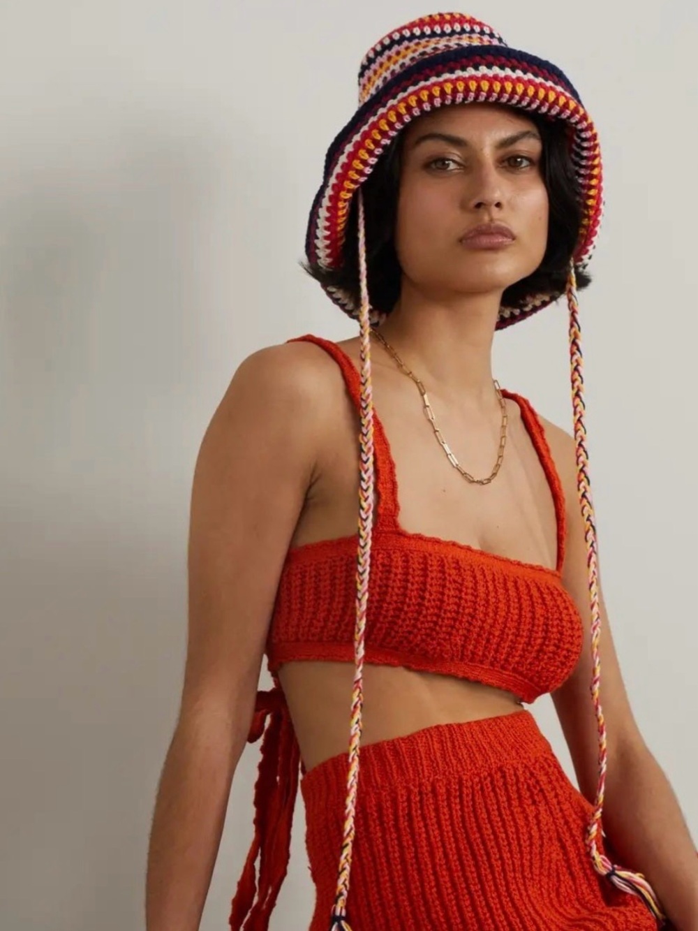 NWT Alanui Beach Break hat Multicolor Crochet Sun Hat with Ties